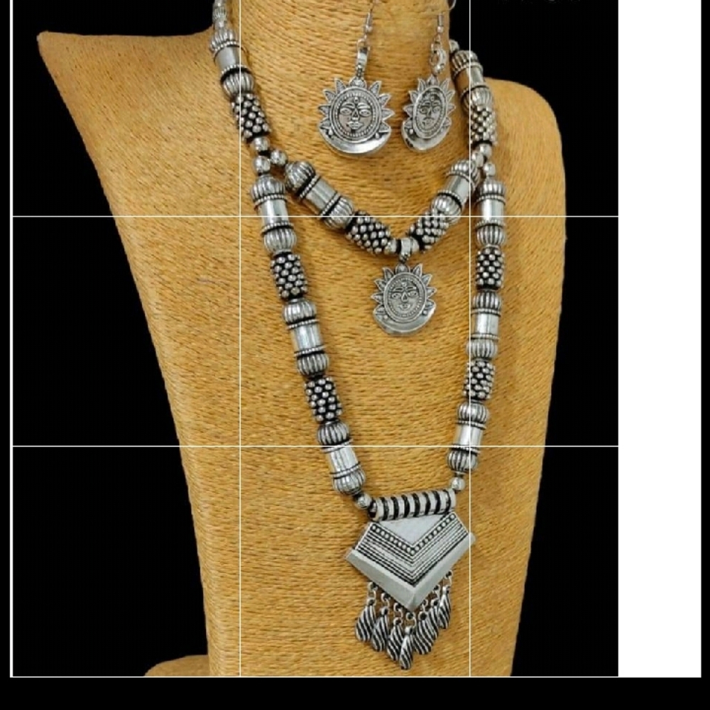 Necklace with earrings oxidised silver jewellery